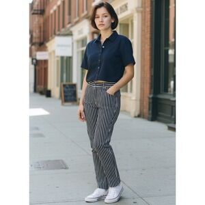 Banana Republic pants women Mid Rise Straight Leg Navy pin‎ striped pants Sz 8